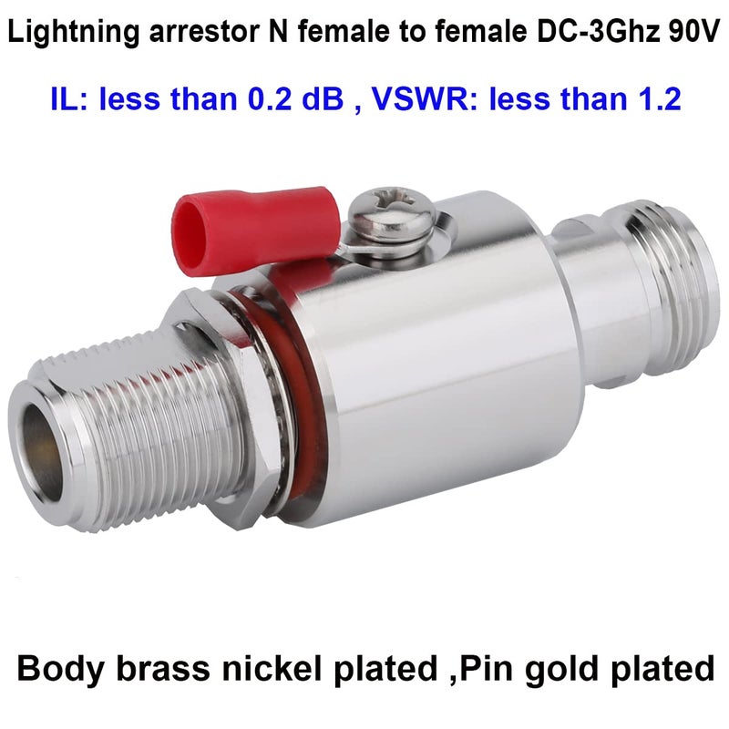 Riotaxy Lightning arrestor N Female to N Female Bulkhead Lightning Surge Protector IP67 with 90 V Gas Tube 50 Ohm DC-3GHz - Image 2